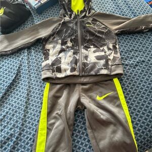 Nike Kids' Black and Neon Green Tracksuit